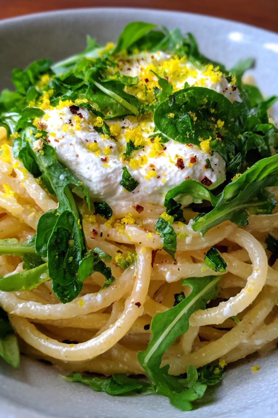 fresh arugula lemon pasta bowl