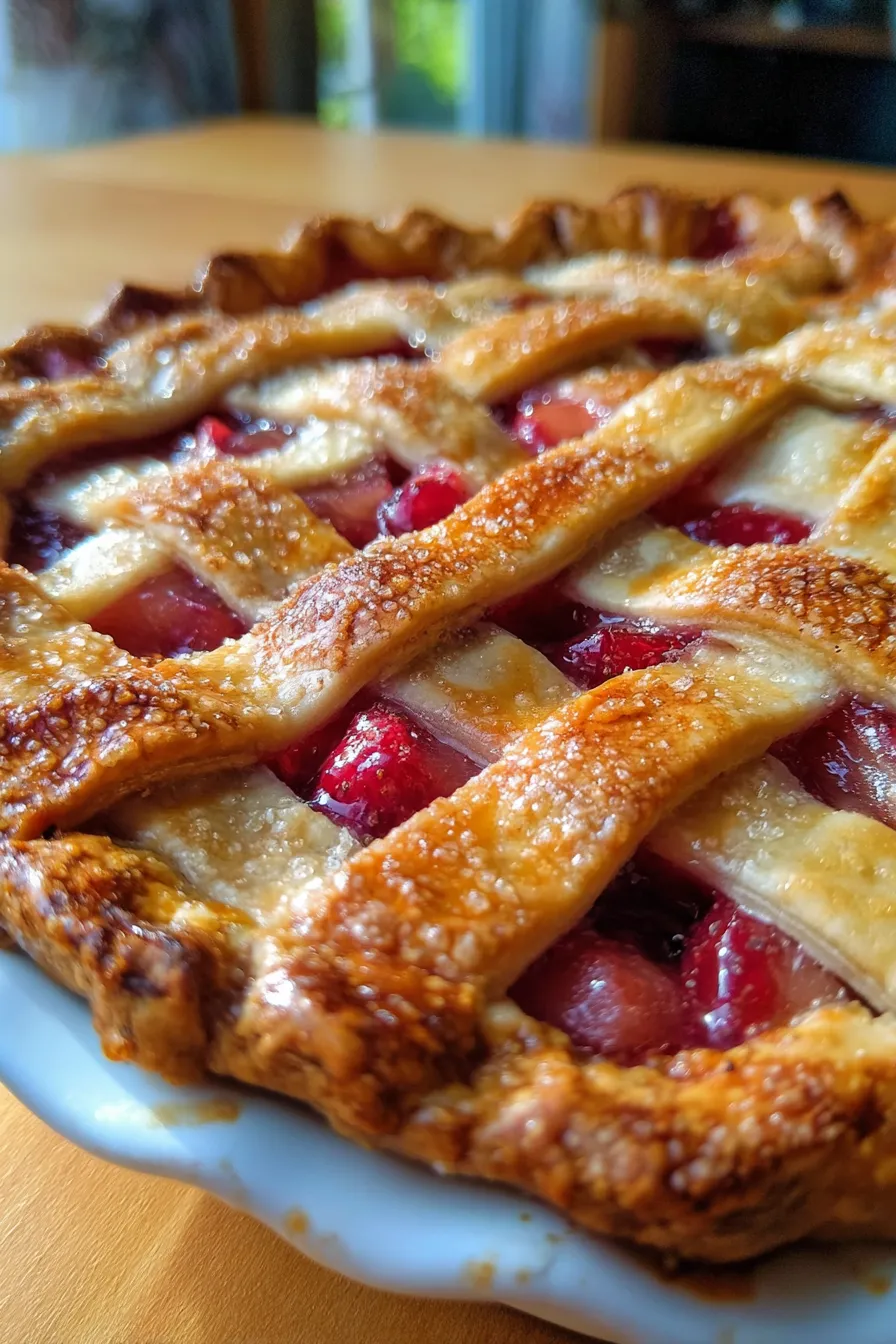 Fresh Rhubarb Pie Recipe-slice-closeup-filling