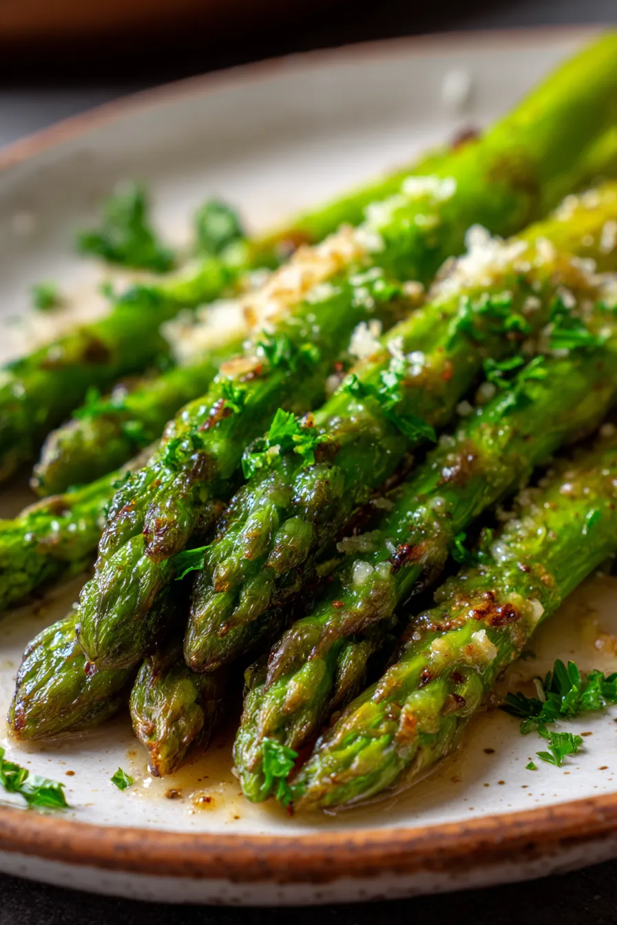 Garlic Parmesan Roasted Asparagus - fresh ingredients, uncooked, hands, snapping, preparation