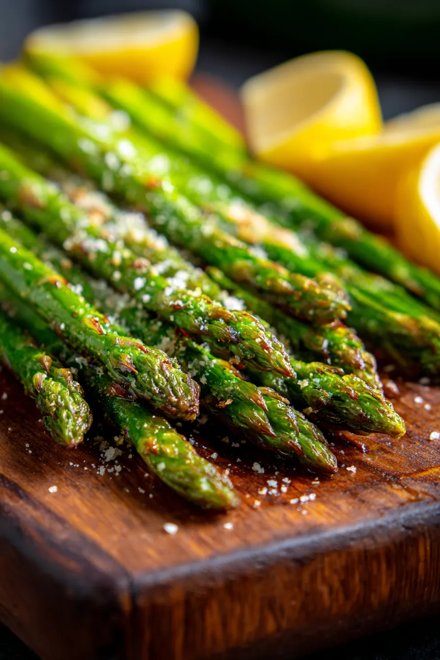 Garlic Parmesan Roasted Asparagus - golden brown edges - texture