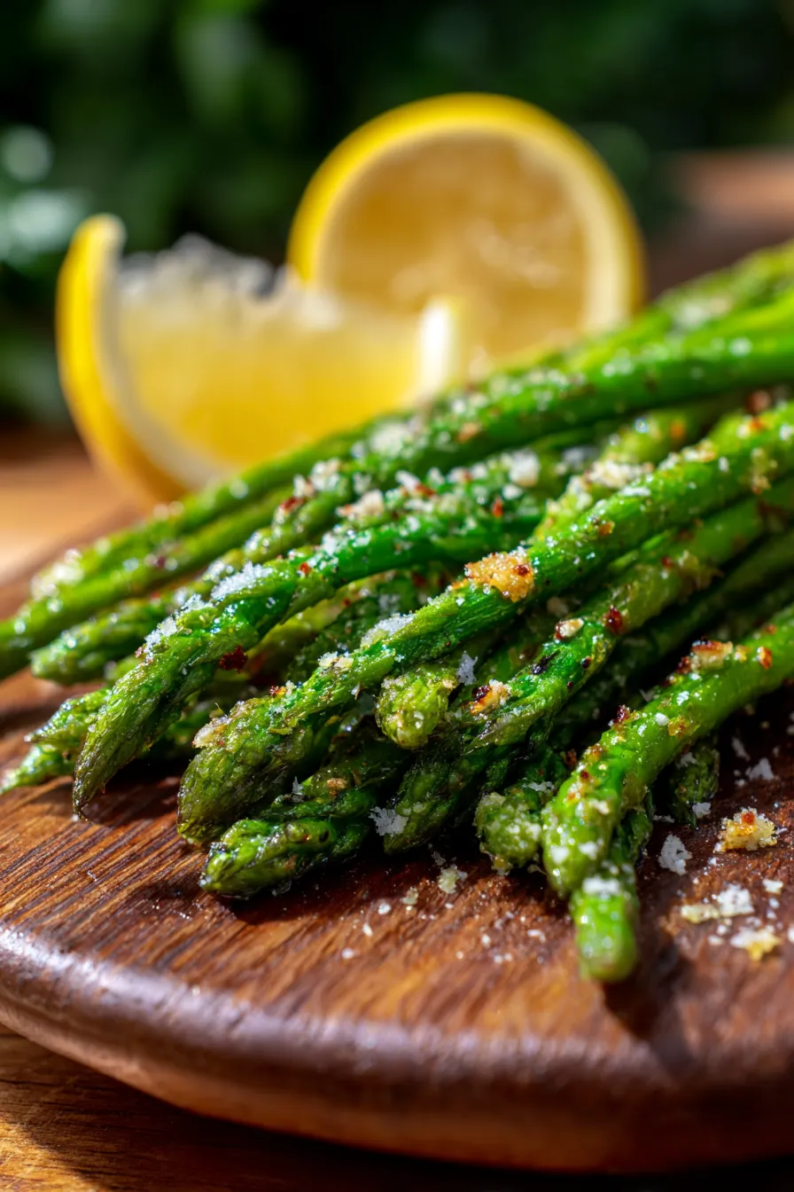 Garlic Parmesan Roasted Asparagus - served on a white plate - elegant