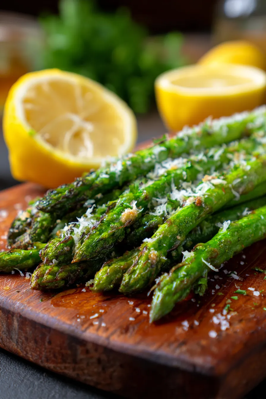 Garlic Parmesan Roasted Asparagus - with grated parmesan - overhead