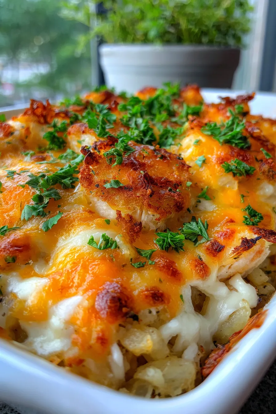 Hashbrown Chicken Bake - bubbling hot, family dinner
