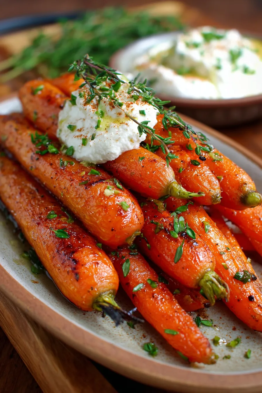 Healthy Vegetarian Recipe Honey Caramelised Carrots With Whipped Feta-close-up-texture