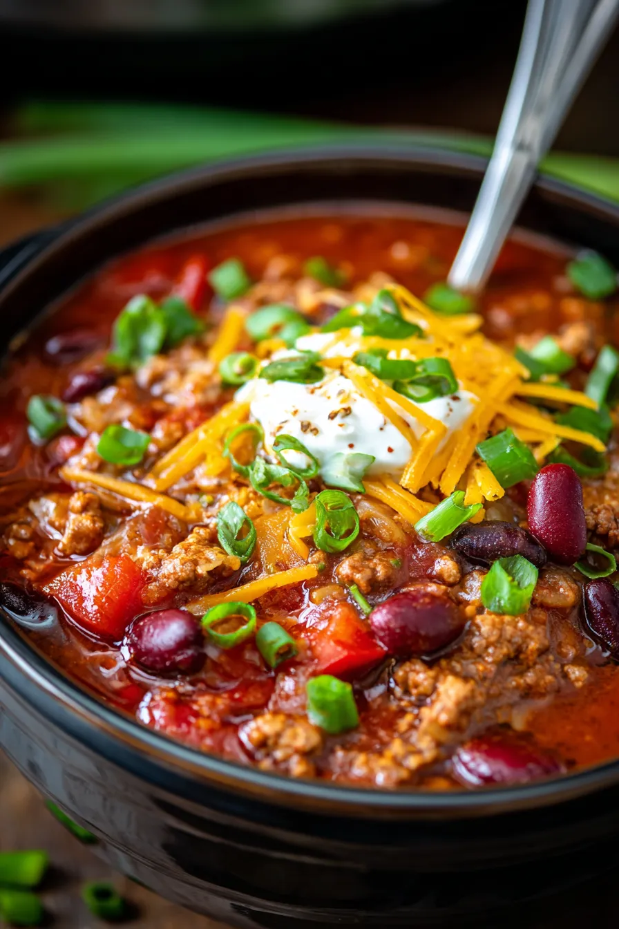 Hearty Beef Chili steaming