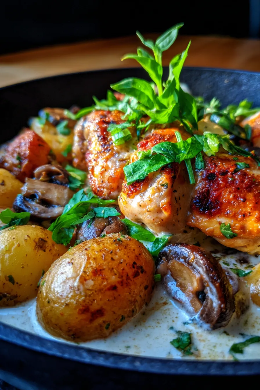 Cozy Herb Roasted Chicken in Creamy Mushroom Sauce