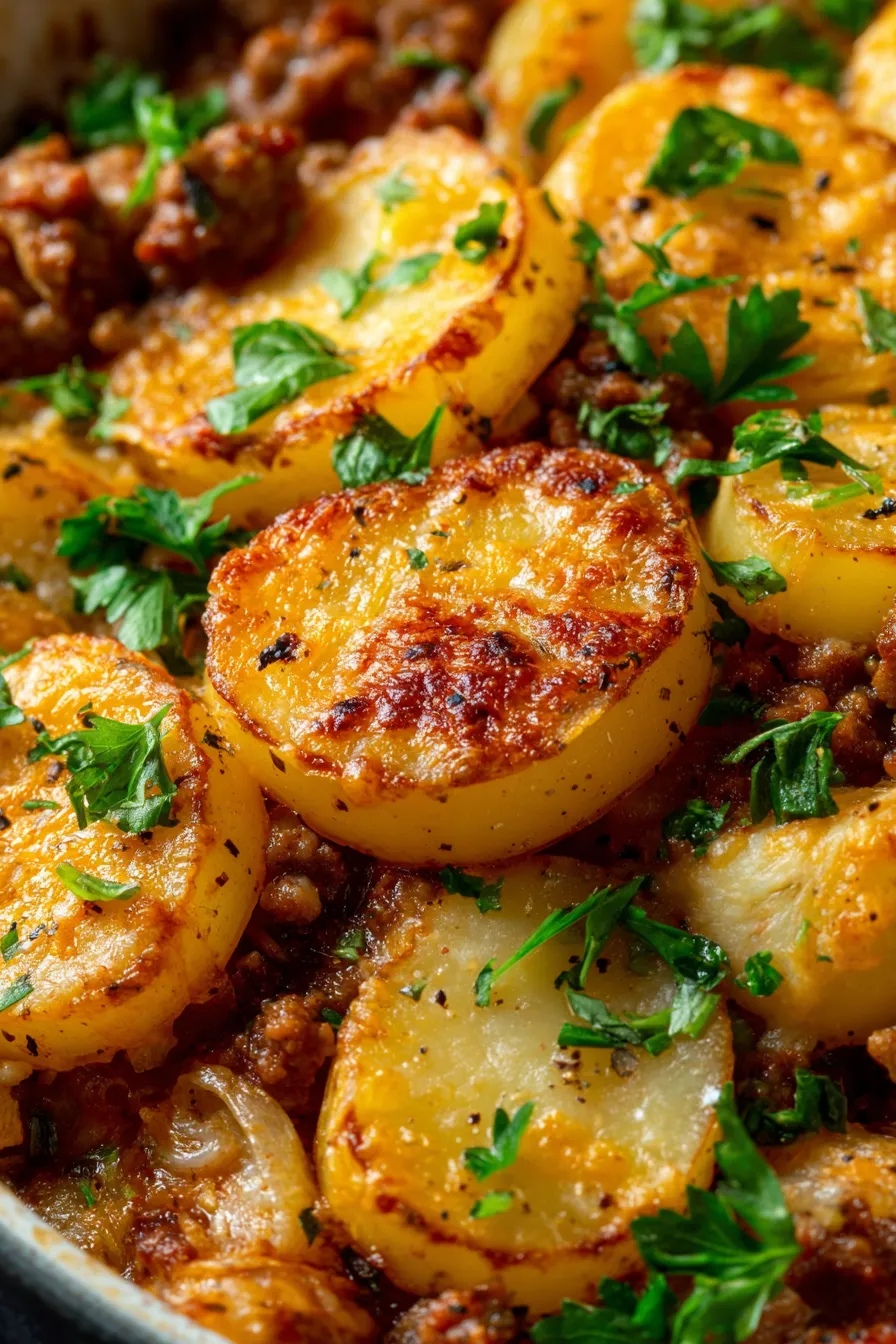 Hobo Casserole with Ground Beef (Easy Meal Prep)-golden-brown-crust