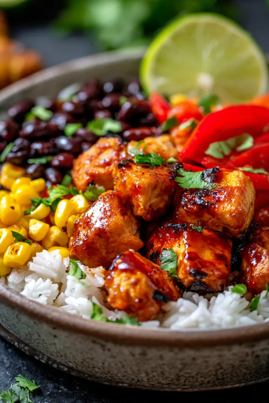 Honey BBQ Chicken Rice Bowl-texture-closeup
