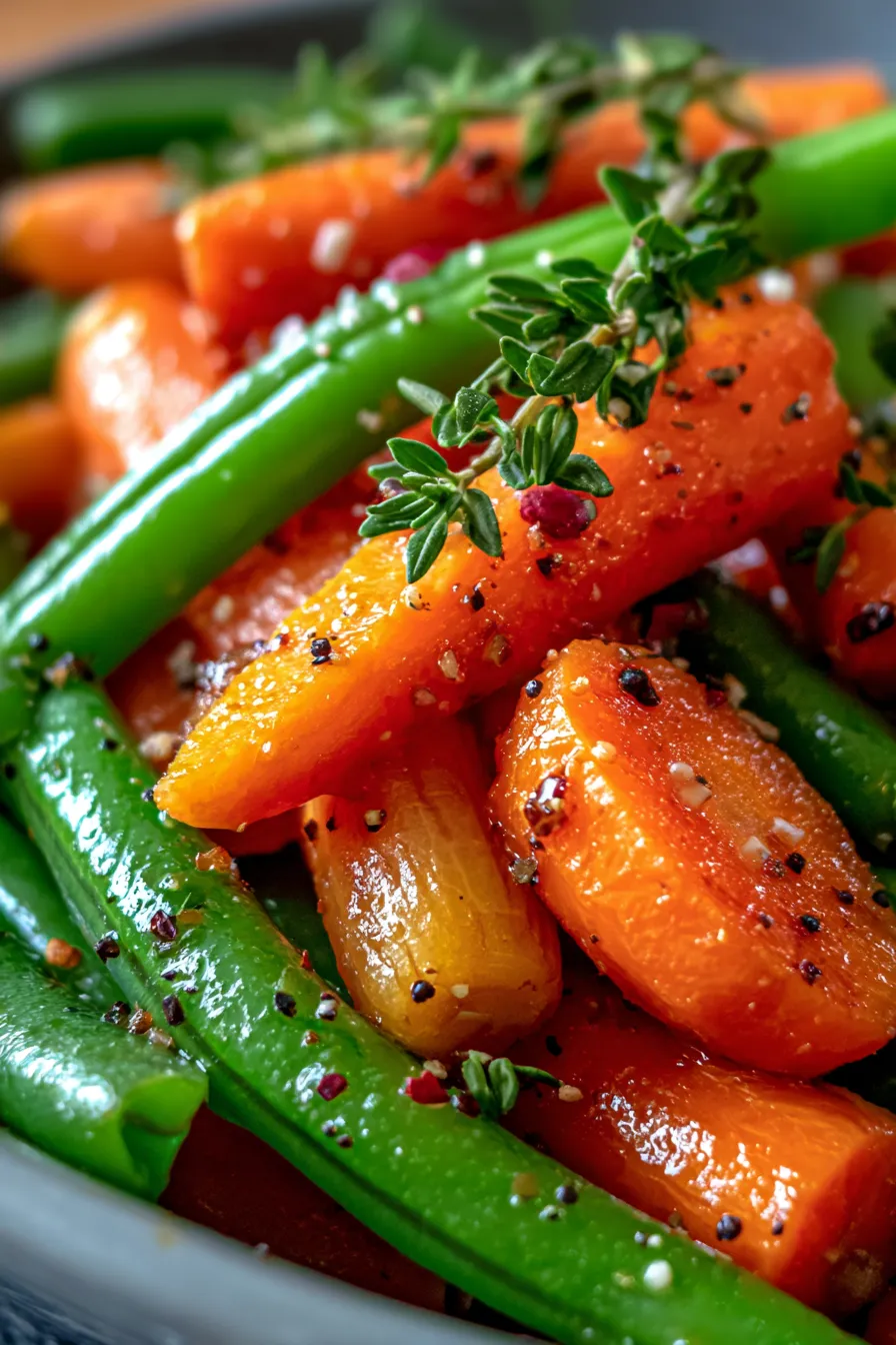Honey Glazed Carrots & Green Beans texture close up