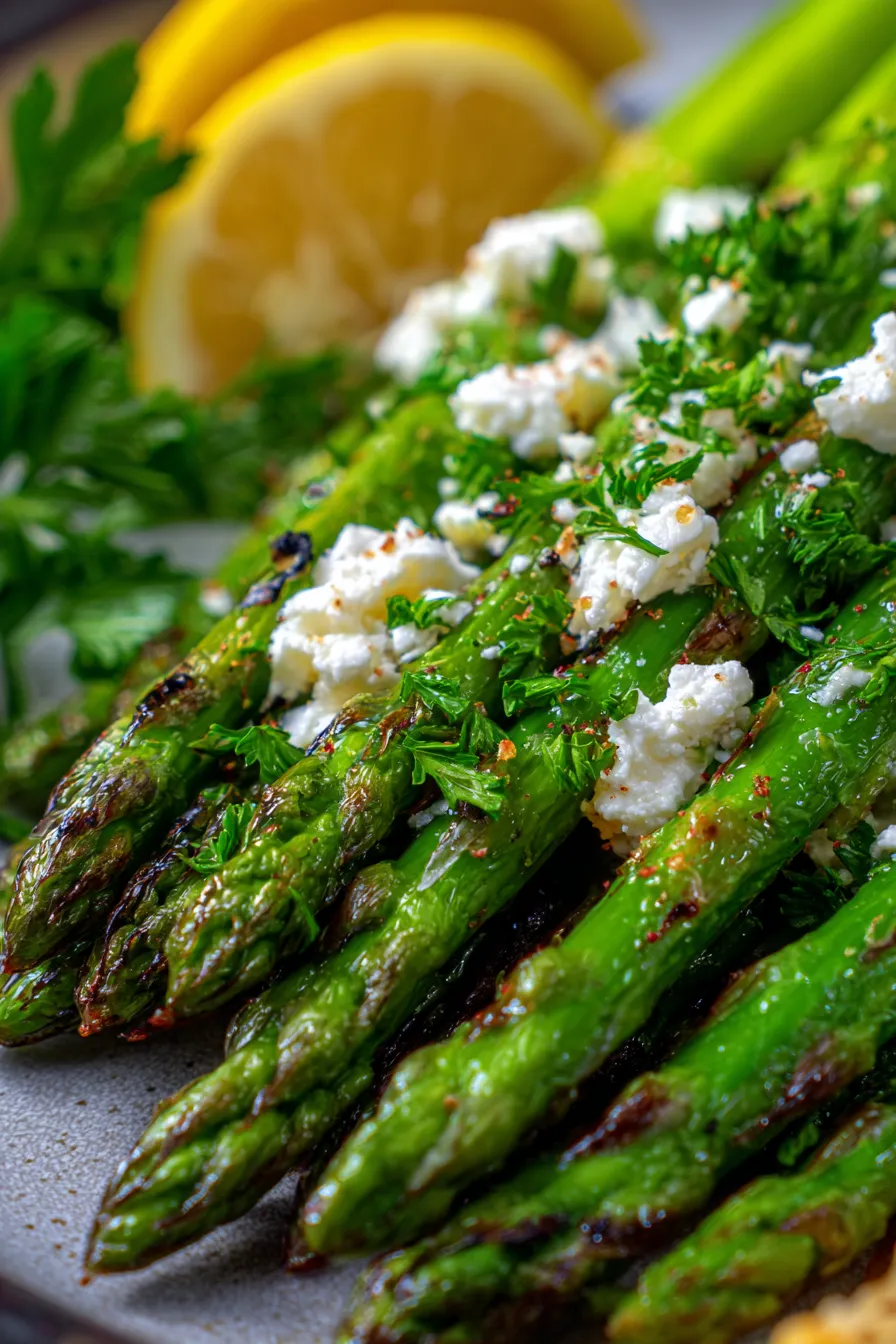 Lemon and Feta Grilled Asparagus-texture-closeup