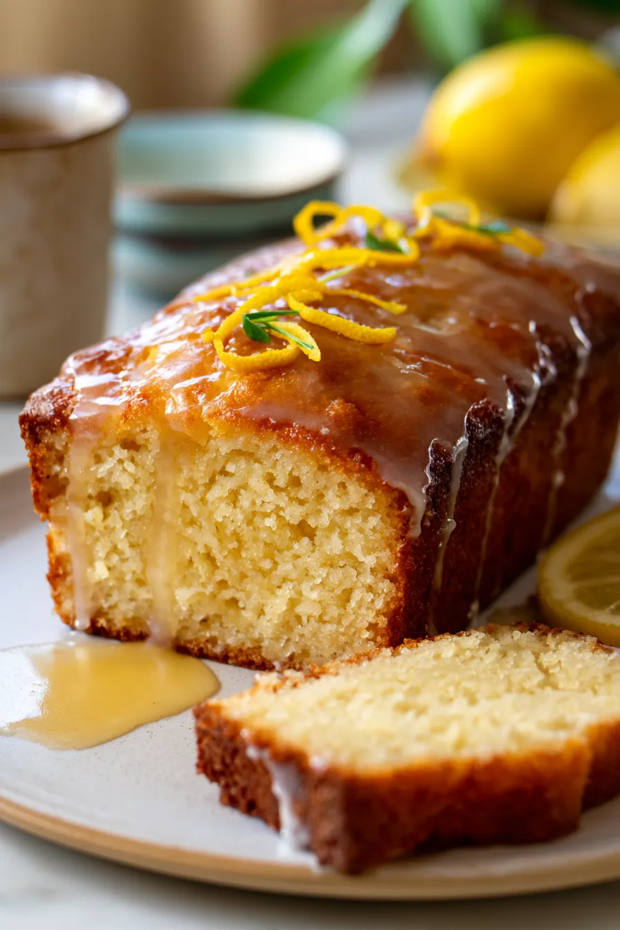 Lemon Loaf Cake slice texture closeup