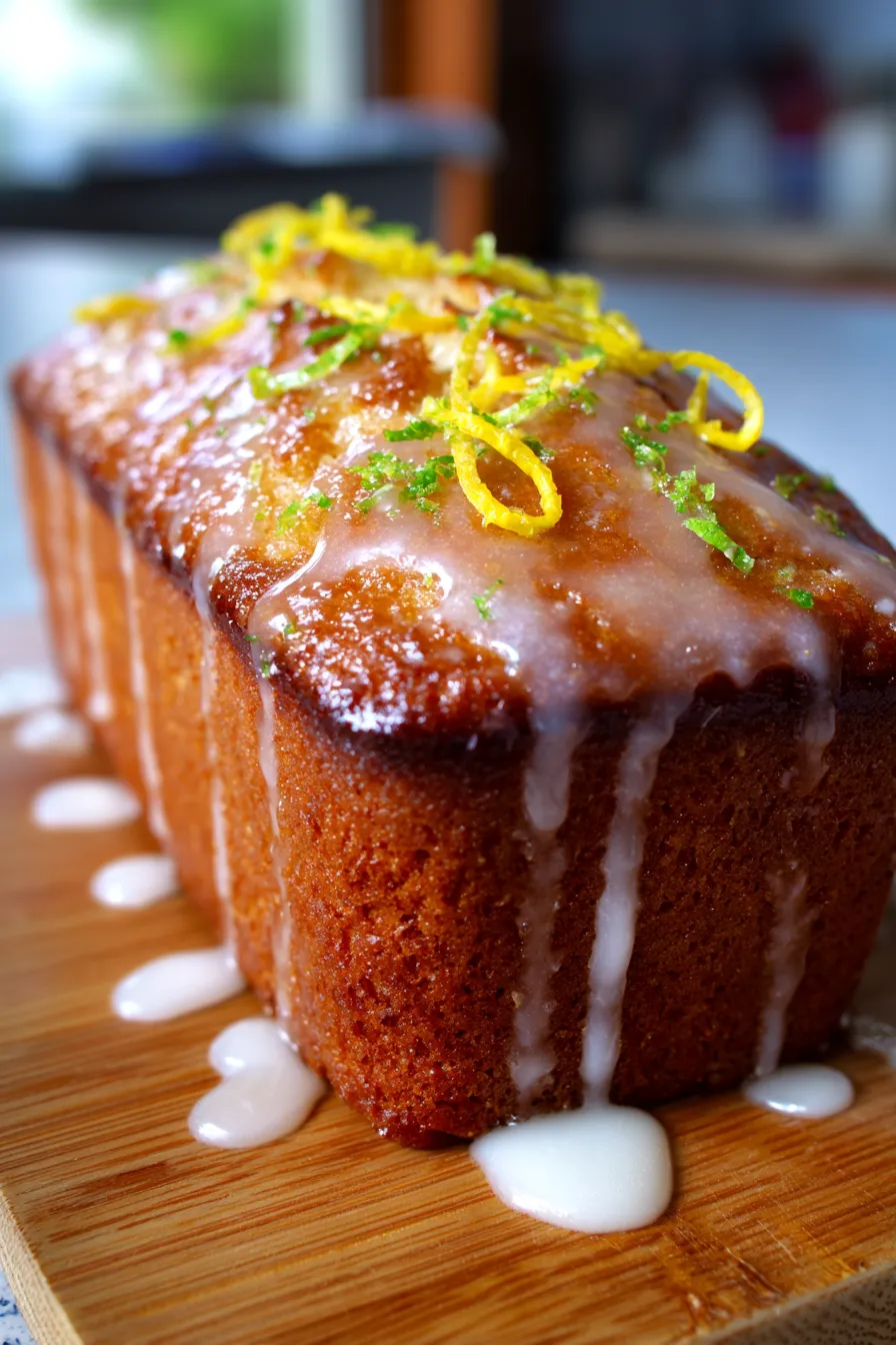 Lemon Loaf Cake with Lemon Glaze-glazed-serving-plate