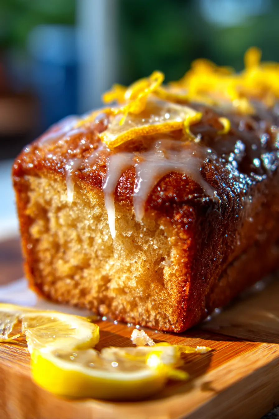 Lemon Loaf Cake with Lemon Glaze-slice-texture-closeup