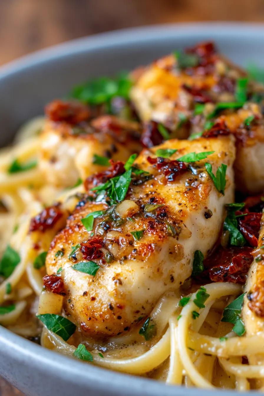 Marry Me Chicken plated with pasta