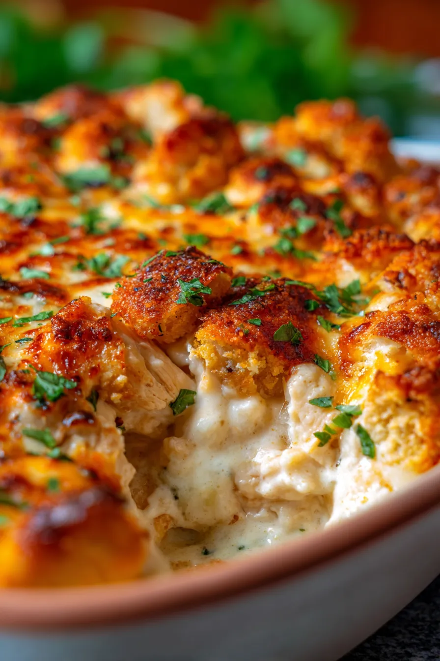 Million Dollar Chicken Casserole-bubbly-closeup