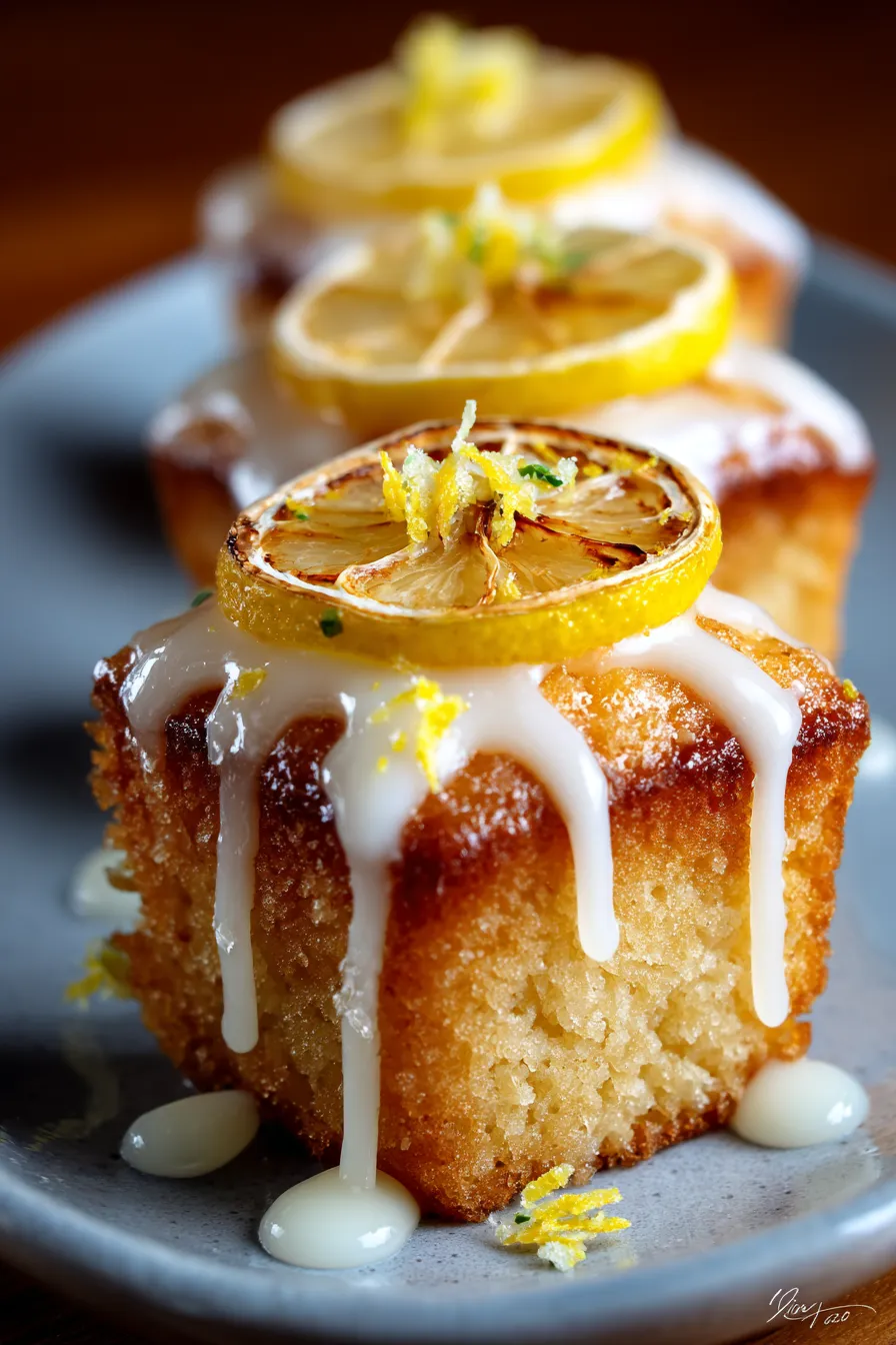 mini lemon drop cakes-glaze-drip