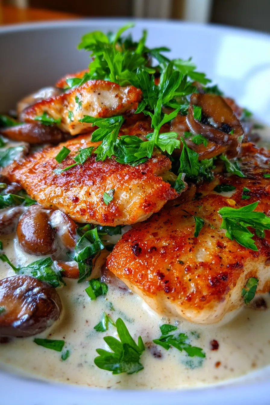 mushroom asiago chicken texture detail