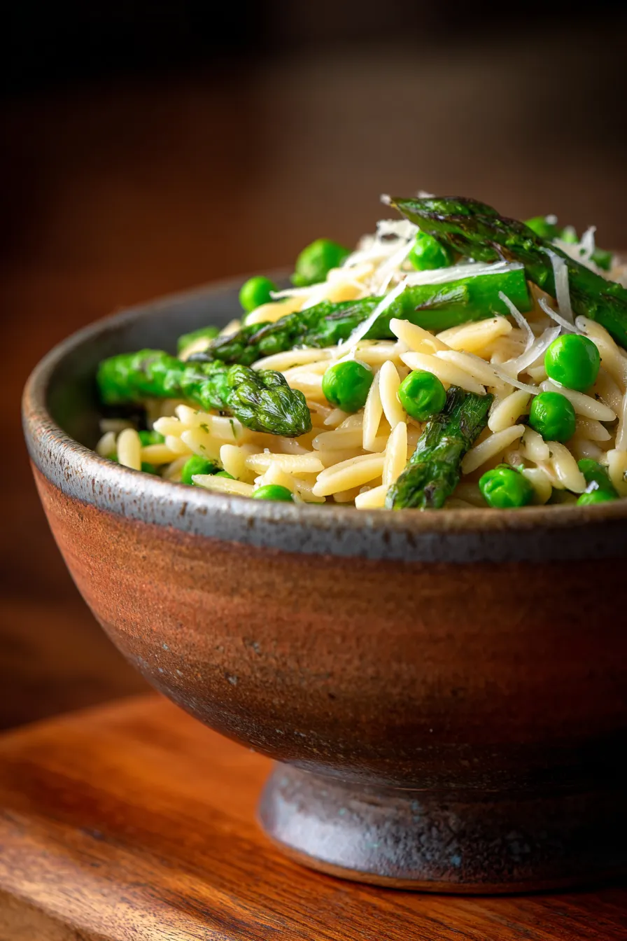 One Pot Orzo with Asparagus and Peas –creamy-texture