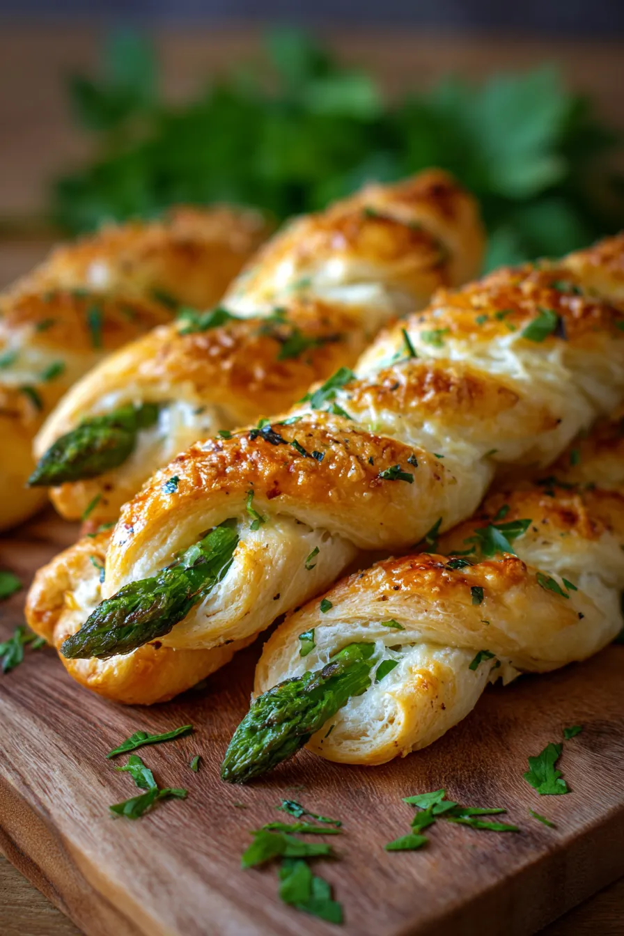 Parmesan Asparagus Pastry Twists-closeup-flaky-crust