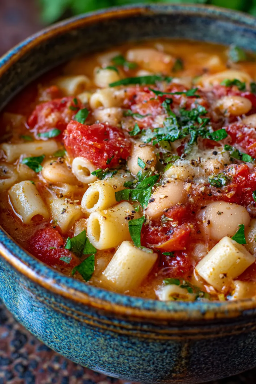 Pasta Fagioli-garnished-overhead