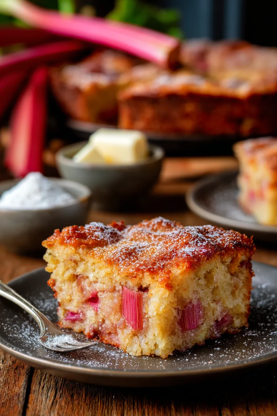 Rhubarb Pudding Cake-baked-golden