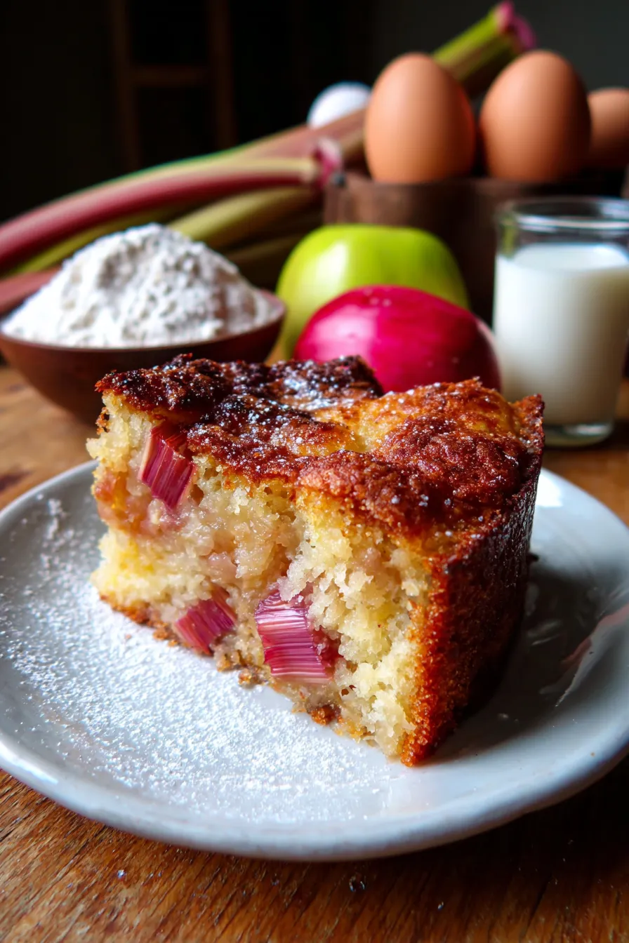 Rhubarb Pudding Cake-overhead-texture