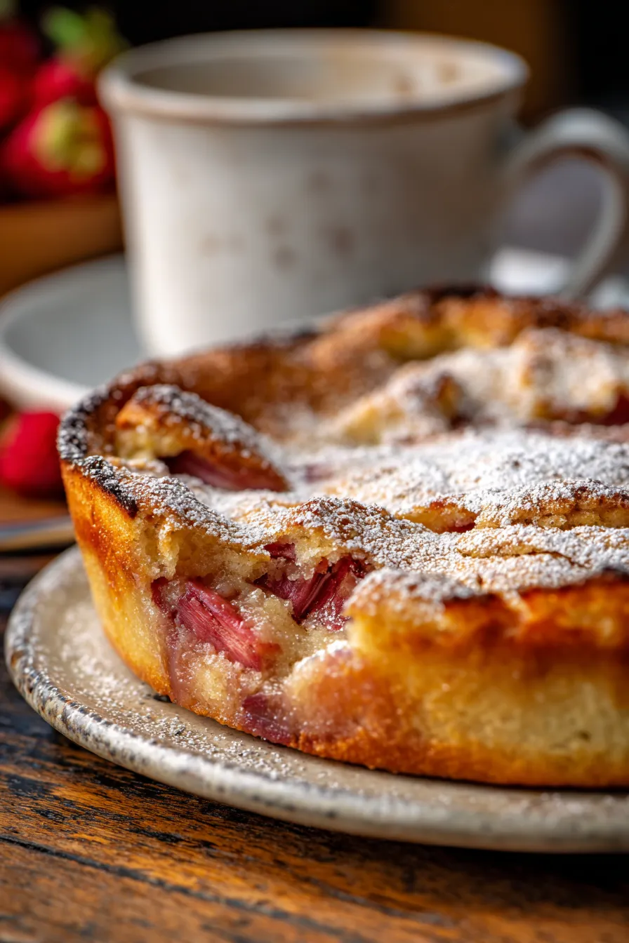 Rhubarb Pudding Cake, serving, scoop of ice cream
