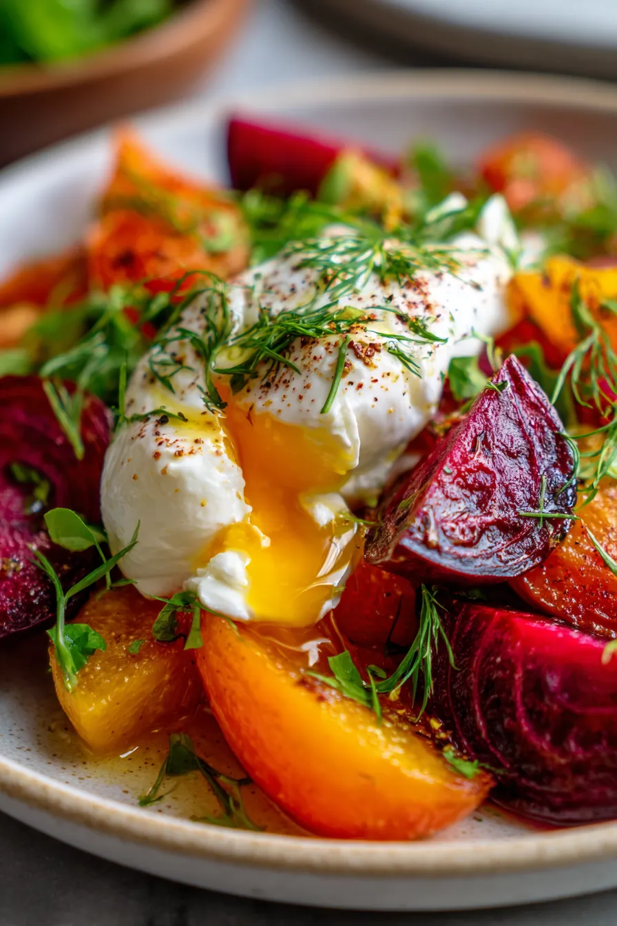 Roasted Beets and Carrot Salad with Burrata-texture-closeup