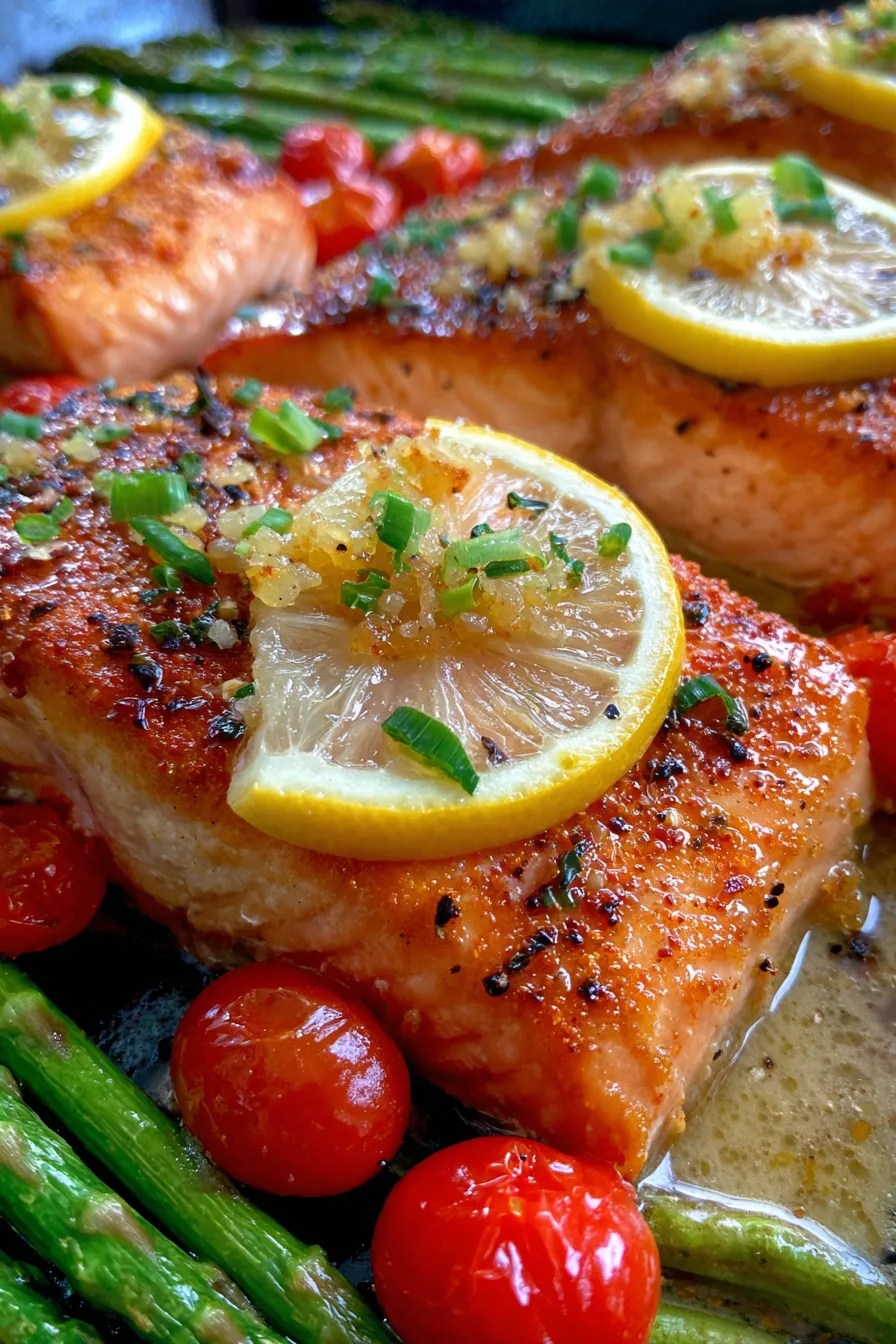 Sheet Pan Lemon Garlic Butter Salmon-closeup-flaky