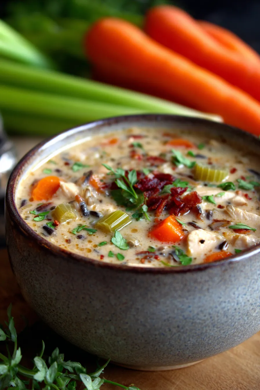 Slow Cooker Chicken and Wild Rice Soup - creamy texture-closeup