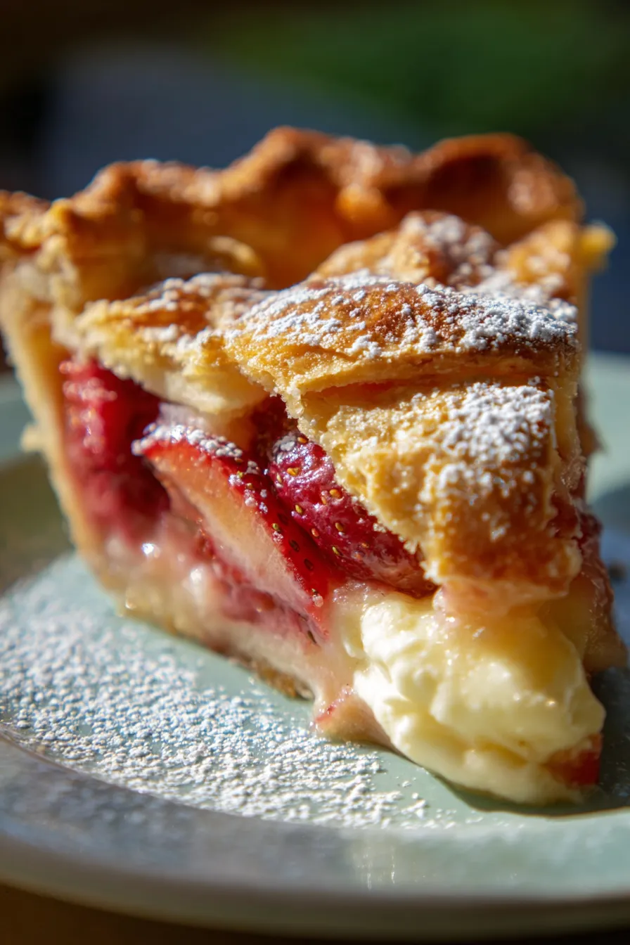 Strawberry Rhubarb Custard Pie Recipe-whole pie-rustic