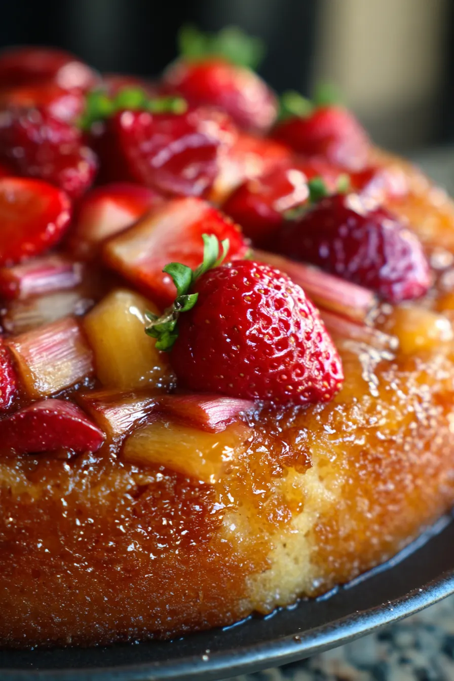 Strawberry Rhubarb Upside Down Cake-fullcake-overhead