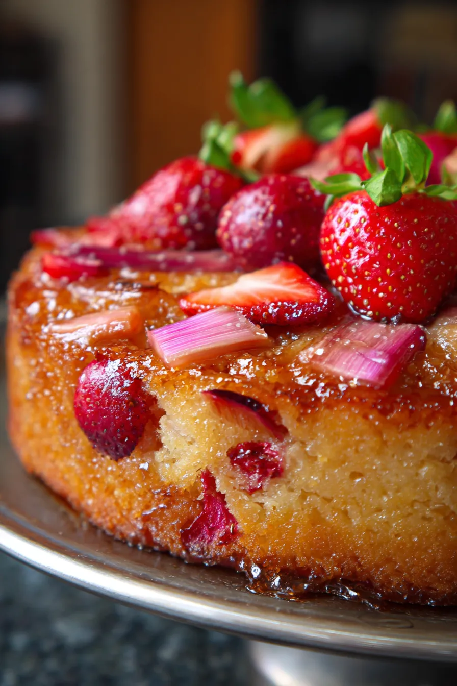 Strawberry Rhubarb Upside Down Cake-served-scoopicecream