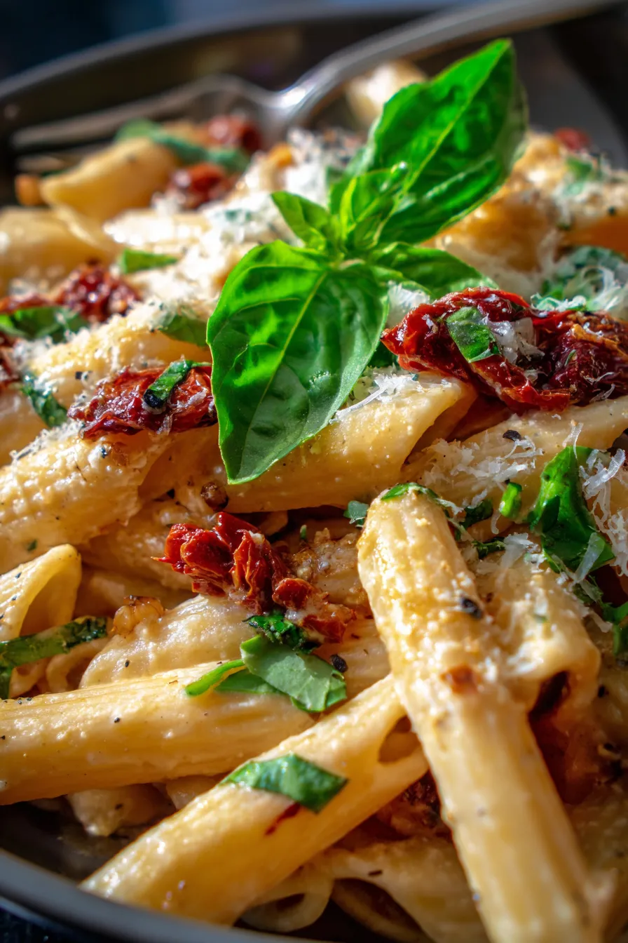 Sun-dried Tomato Pasta-closeup-texture