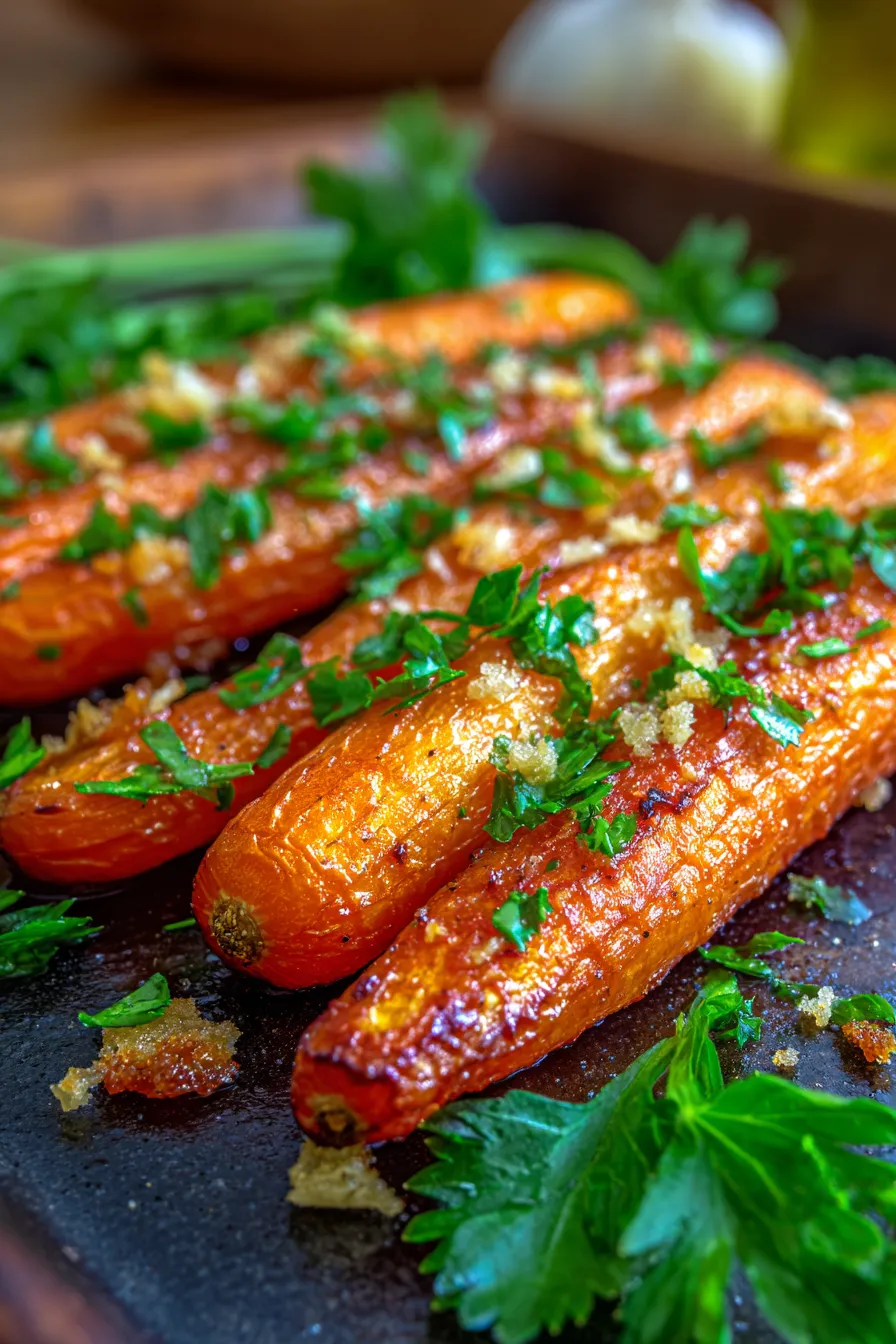 Tasty Parmesan Carrots! - closeup of a single roasted carrot - tender texture - cheesy crust