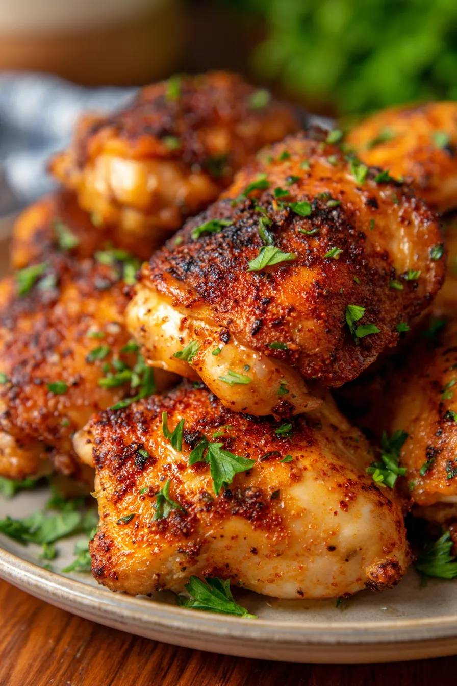 Air Fryer Chicken Thighs - crispy skin - close-up