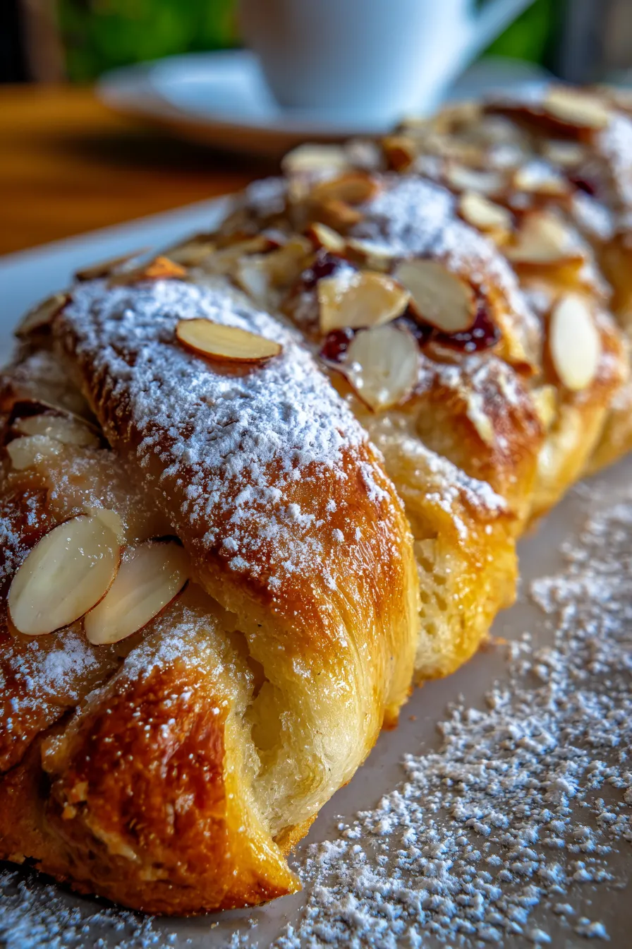 Almond Kringle cross-section - flaky layers, rich almond filling