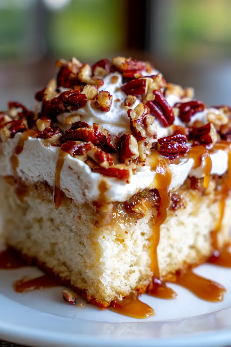 Butter Pecan Praline Poke Cake-whole-cake-topdown