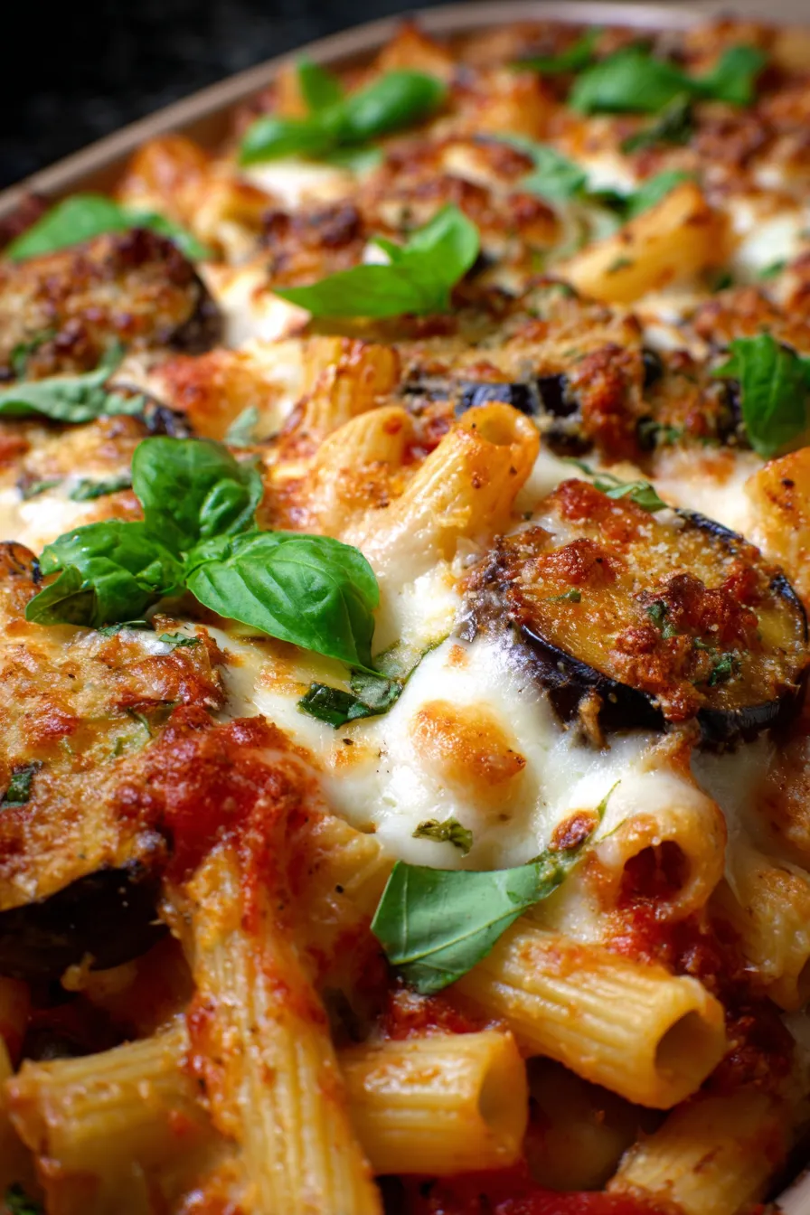 Cheesy Eggplant Pasta Bake-texture-closeup