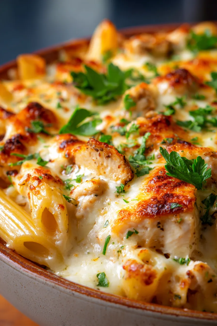 Chicken Alfredo Bake-baked-pasta-golden-crust