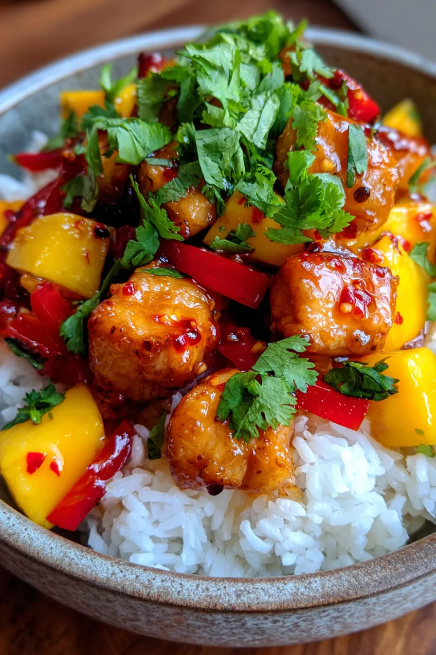 Chicken Mango Rice Bowl-served-table