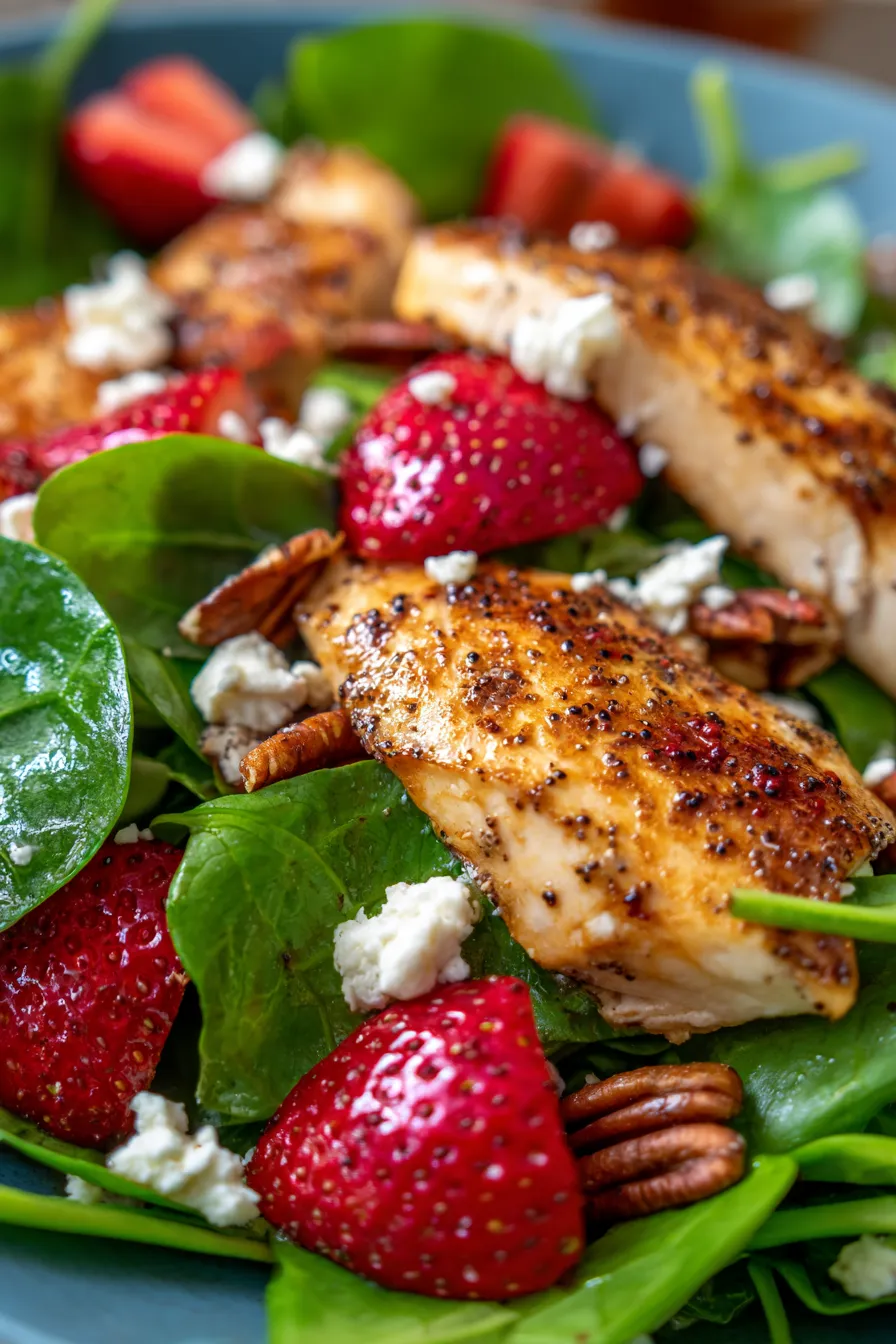 Chicken Spinach Strawberry Salad textural detail