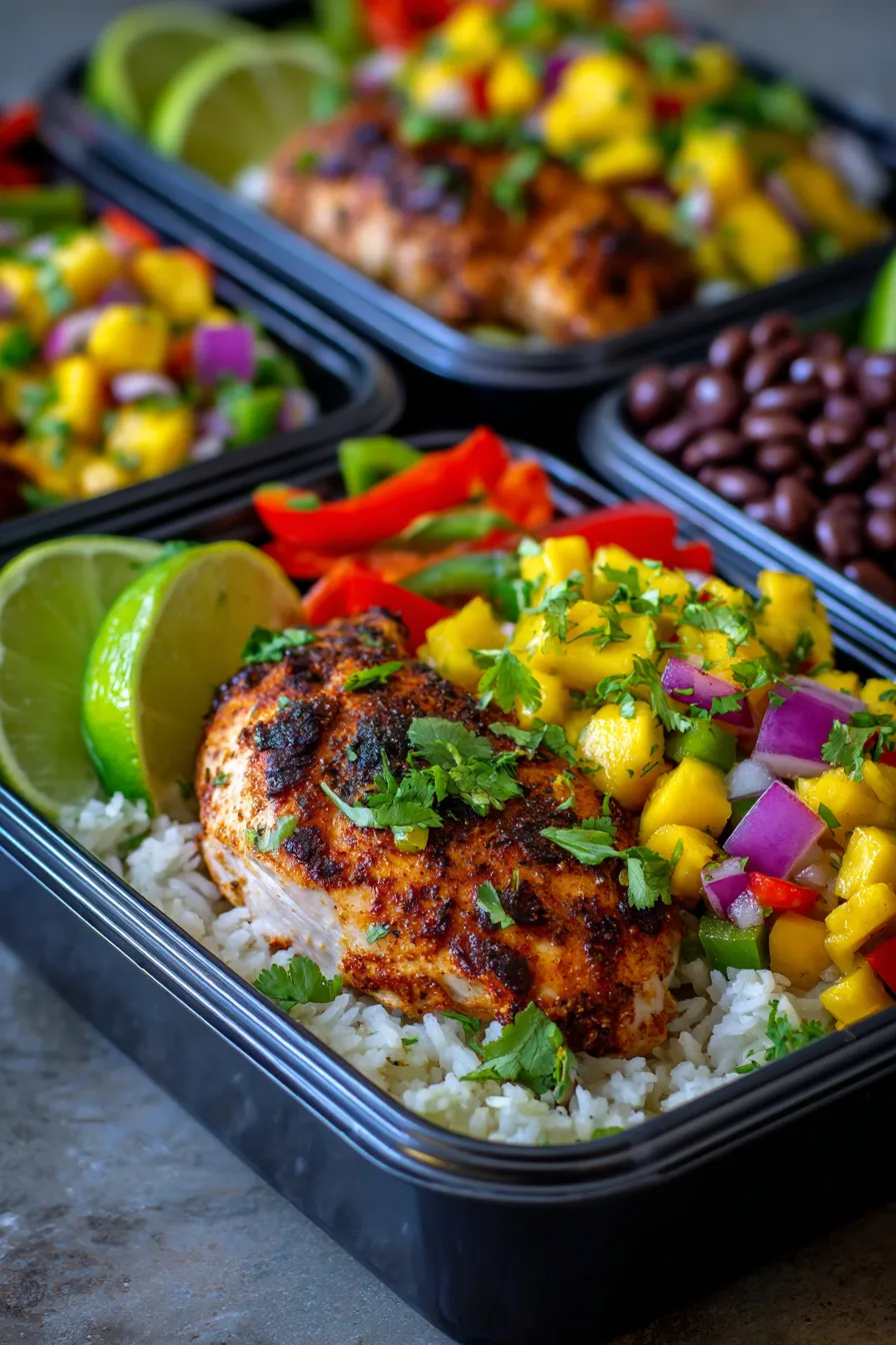 Chicken with Mango Salsa - plated dish - bright studio light