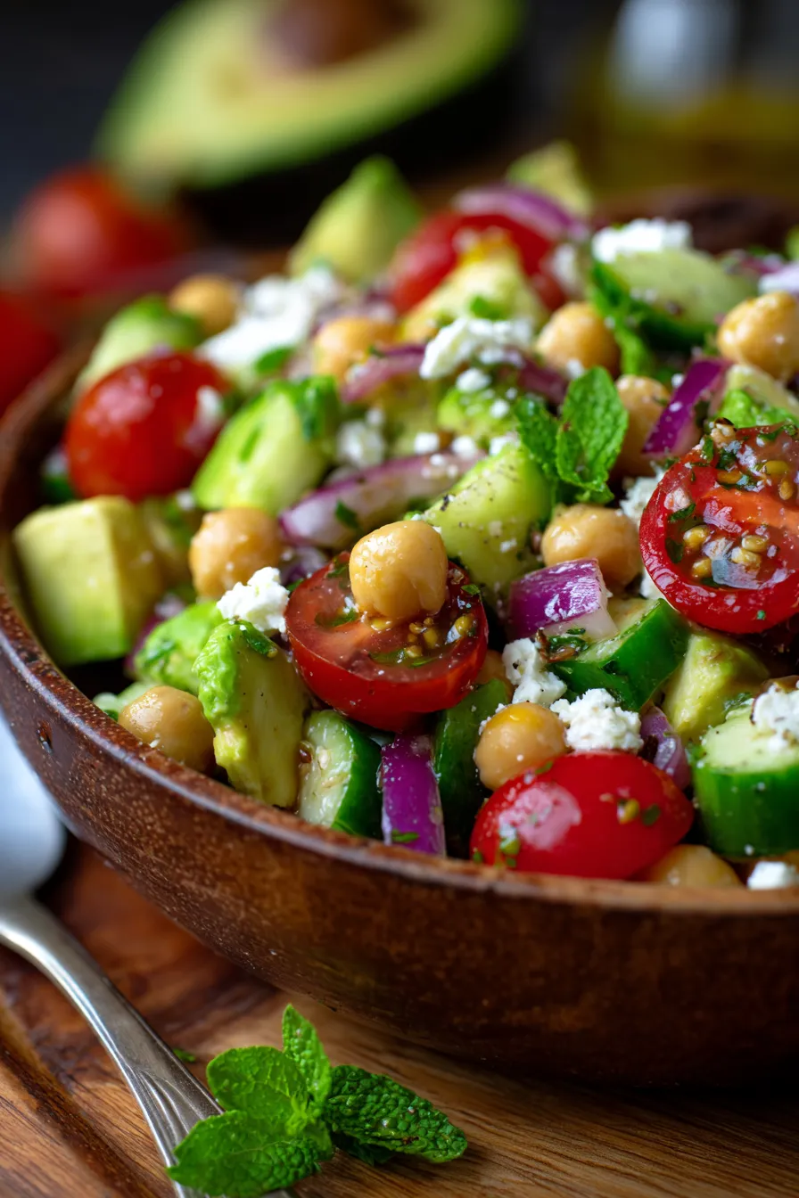 Chickpea Feta Avocado Salad-bowl-served