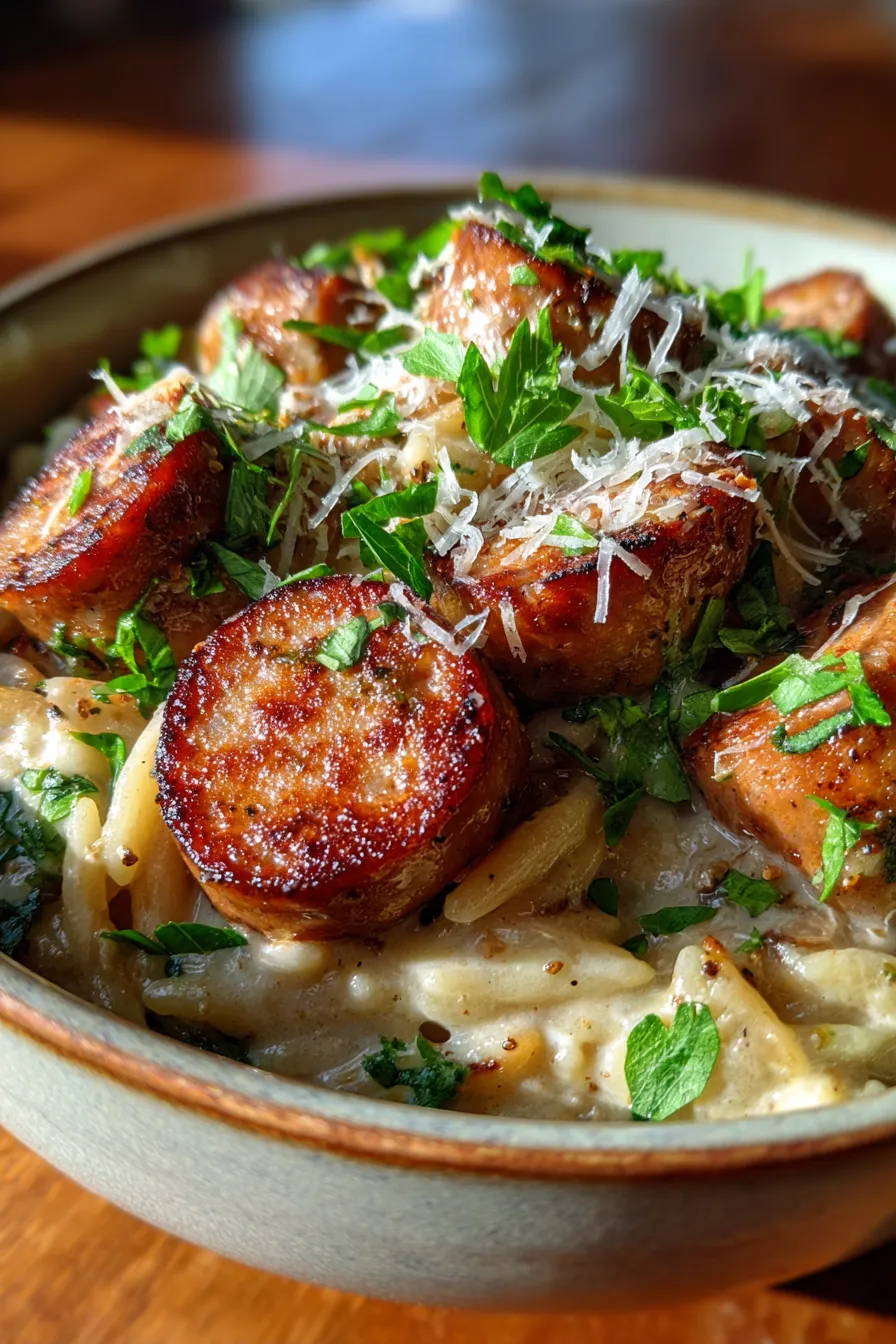Creamy Chicken Sausage Orzo (One-Pan Dinner)-texture-detail