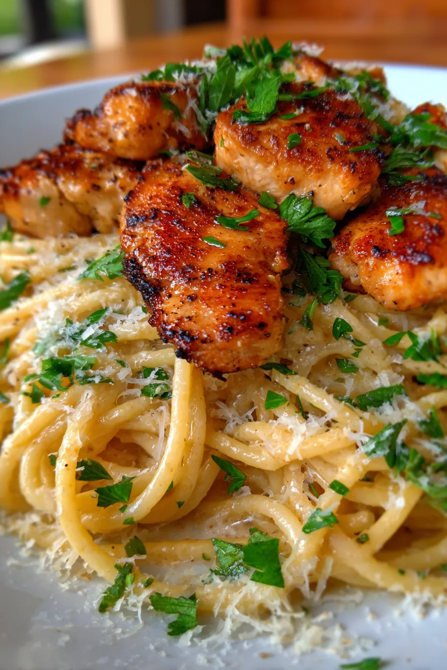 Creamy Garlic Butter Chicken Pasta-onepot-serving-family