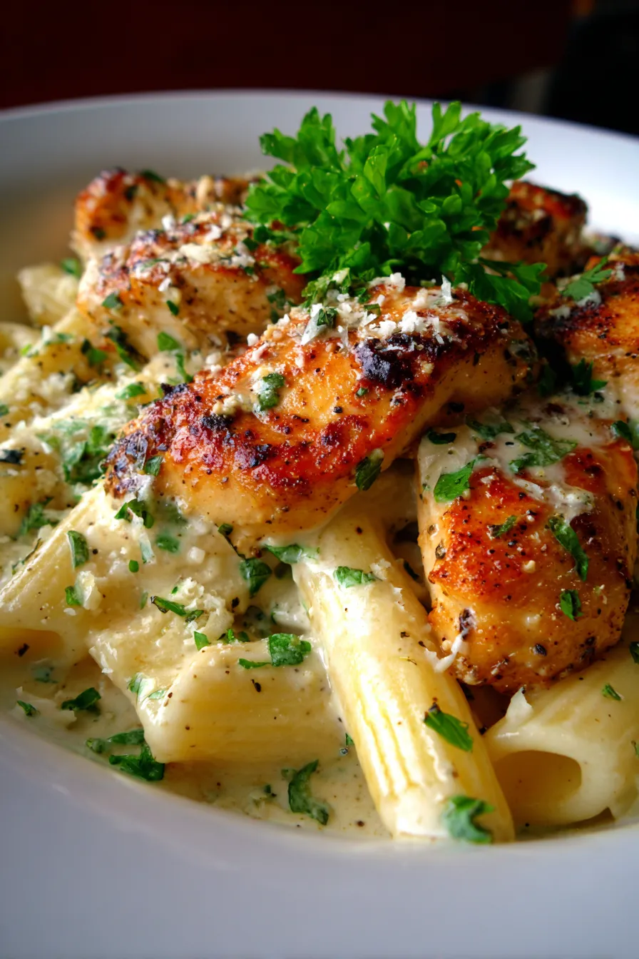 Creamy Garlic Butter Chicken Pasta-sauce texture-closeup