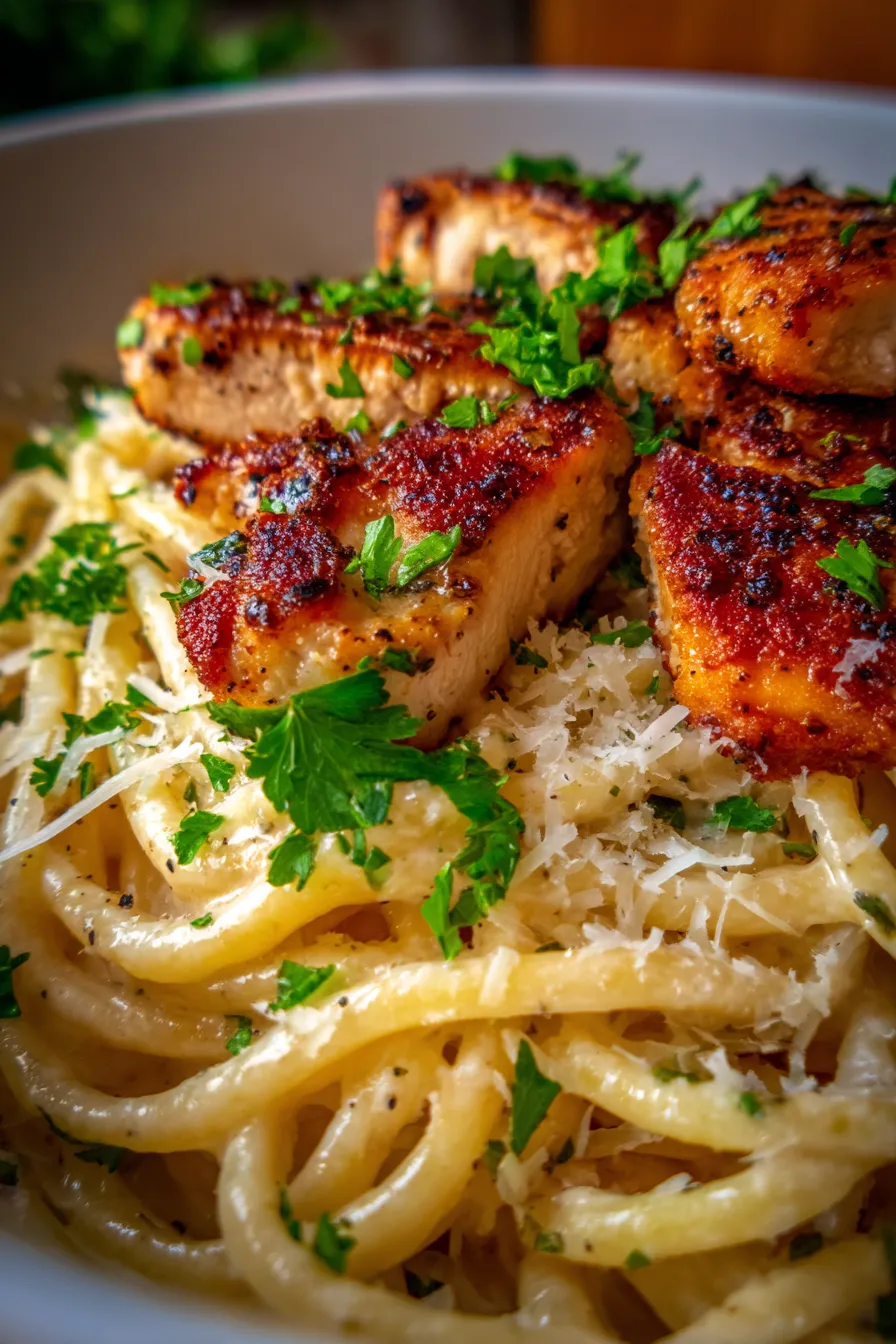 Creamy Garlic Butter Chicken Pasta-sauce-texture-closeup