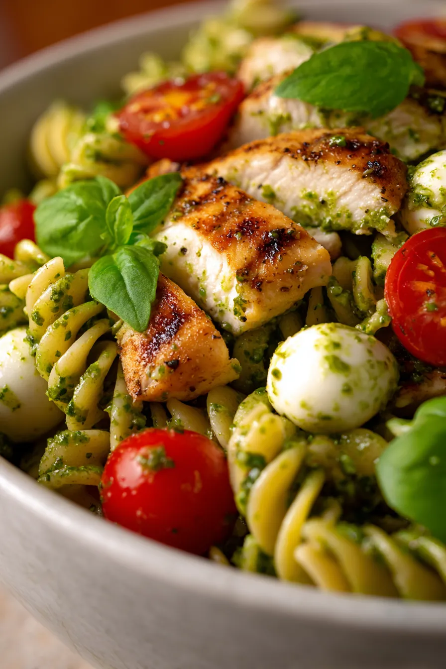creamy pesto pasta close-up texture