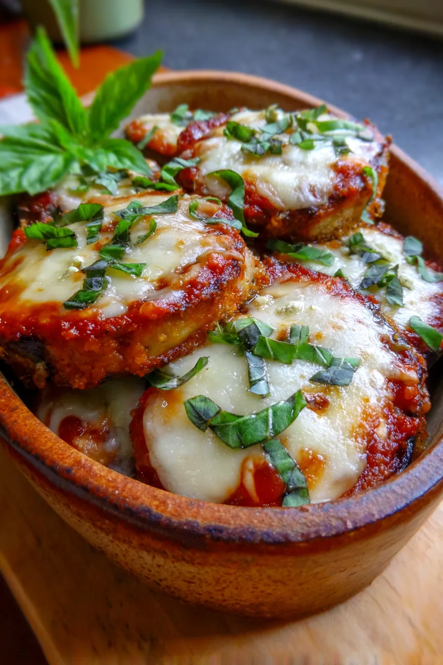 Crispy Baked Eggplant Parmesan-fresh-basil-garnish